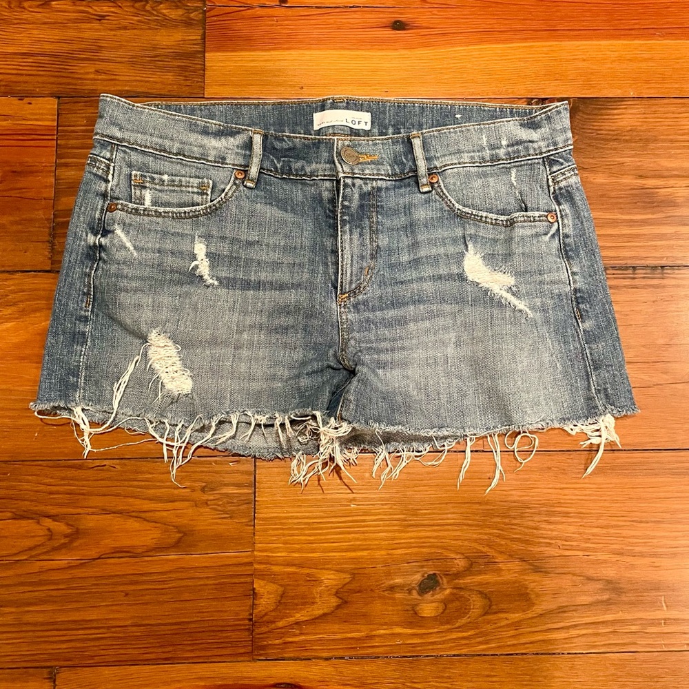 LOFT Blue Distressed Jean Shorts